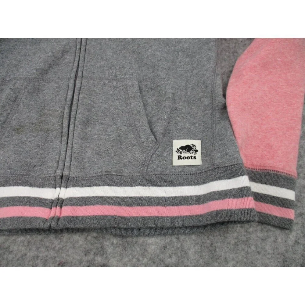 Roots Kids Sweatshirt Hoodie XXL 13 14 Years Pink Gray Pockets Zipper Casual